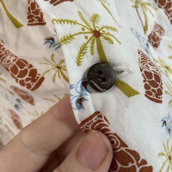 Atomic Tiki Hawaiian Shirt Mens XL Cream Tiki Palm Retro AOP Loop Collar Camp - Picture 6 of 10